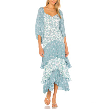 Summer Printed Layered Modest Dress With Ruffle